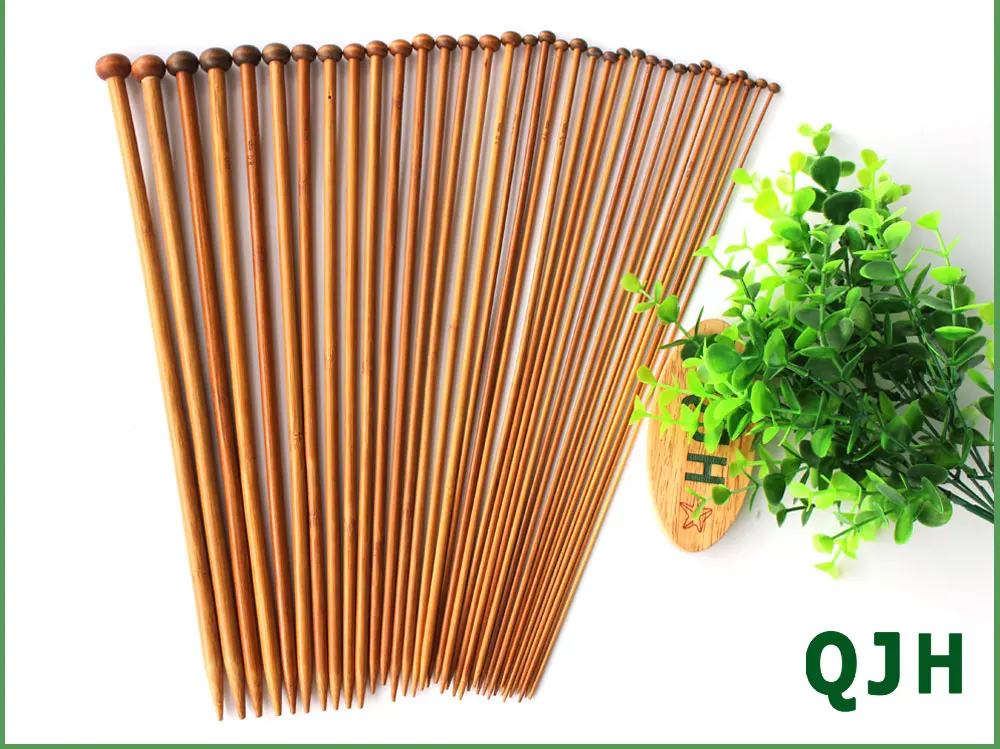 QJH brand 36Pcs 18 Sizes Bamboo Knitting Needles Single Tip Point Round Crochet Needles Household DIY Weaving Knitting Tools 027