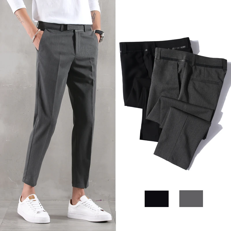 

Men's trousers 2019 summer new solid color nine points small feet trousers youth handsome business casual Slim men's clothing