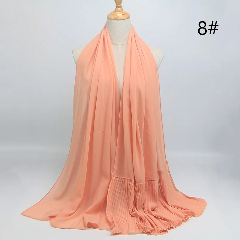 COLOR8 no pearl Длинный шарф в стиле пэчворк, популярный шифоновый шарф с пузырьками, хиджаб с жемчужной складкой, шарф с швом, мусульманские шарфы - Цвет: COLOR8 no pearl