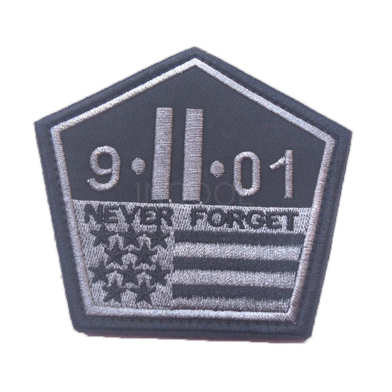 Black Grey Вышивка патч никогда не забывайте 9.11 Combat Мораль патч тактический эмблема Военная Униформа Значки вышитая аппликация Нашивки для рюкзак - Цвет: Black Grey