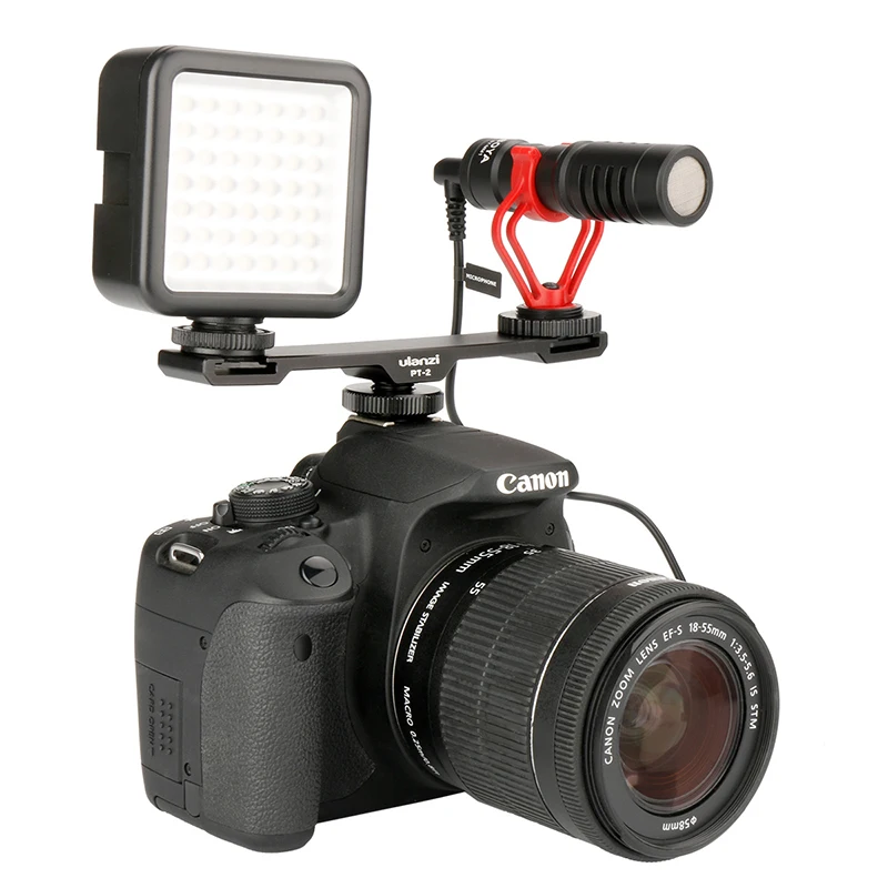 Microphone Stand Ulanzi PT-2 Dual Cold Shoe Bar Extension Mount Bracket LED Video Light Mic Stand For Nikon Canon Sony DSLR Camera Accessories