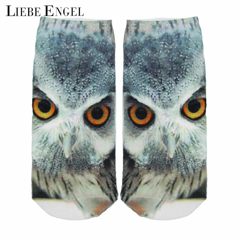 Liebe Энгель 2017 новые поступления модные женские носки 3D digistal Сова белка с принтом животных короткие носки летние тонкие хлопковые носки