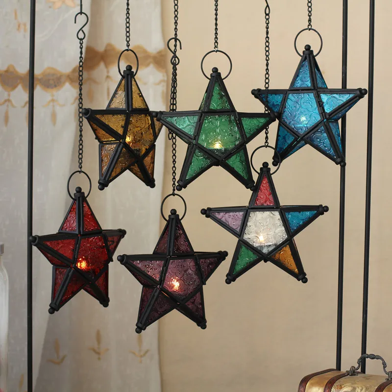 Stunning Star Glass Votive Tea Light Candle Holder Hanging Lighting