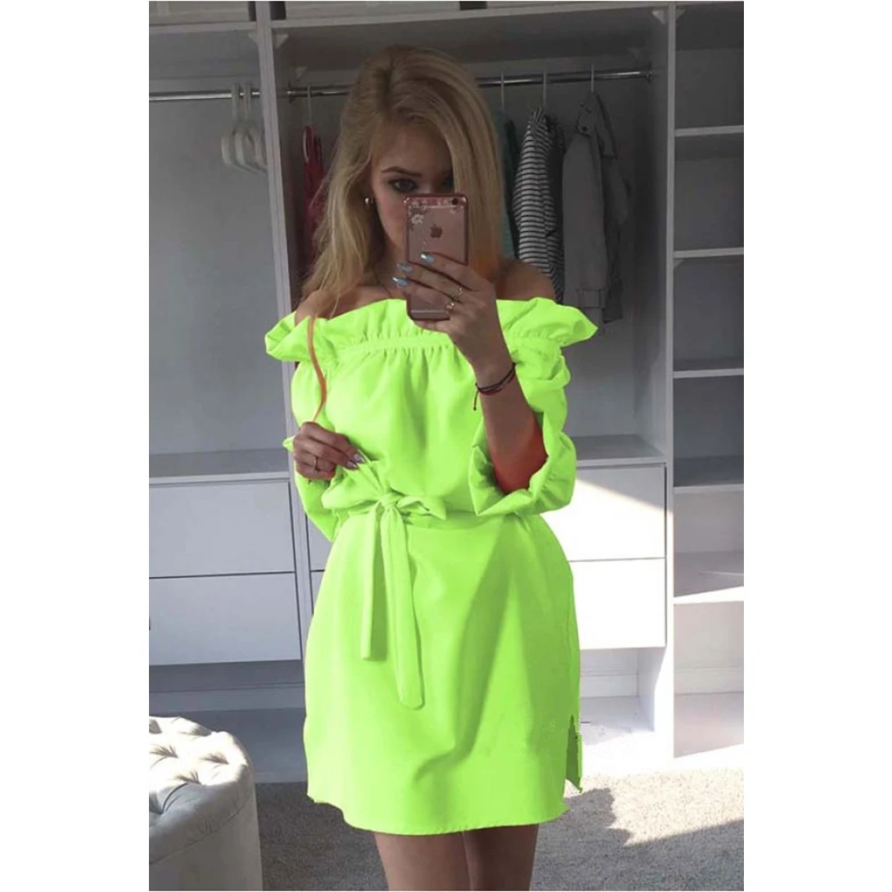 Spot Women Sexy Dress Slash Neck Strapless Loose Women S Casual Dress Hot 2017 Summer Candy
