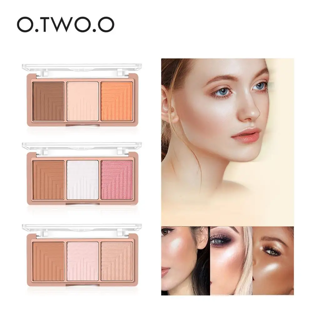 O.TWO.O 4 Colors Highlighter Powder Blush Brush Palette 3D Face Contour Highlighter Shading Powder Face Make up 5
