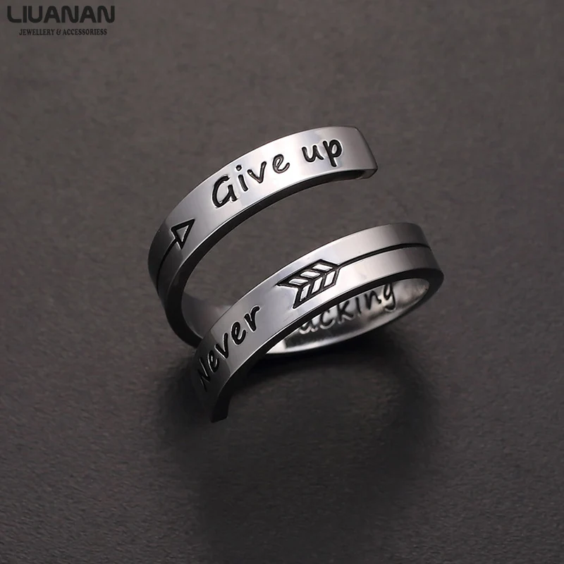 Нержавеющая сталь "Never Give Up", кольцо в стиле "хип-хоп" полос Обёрточная бумага витой кольцо вдохновляющие мотивирующие, ювелирное изделие, подарок для нее, с ним