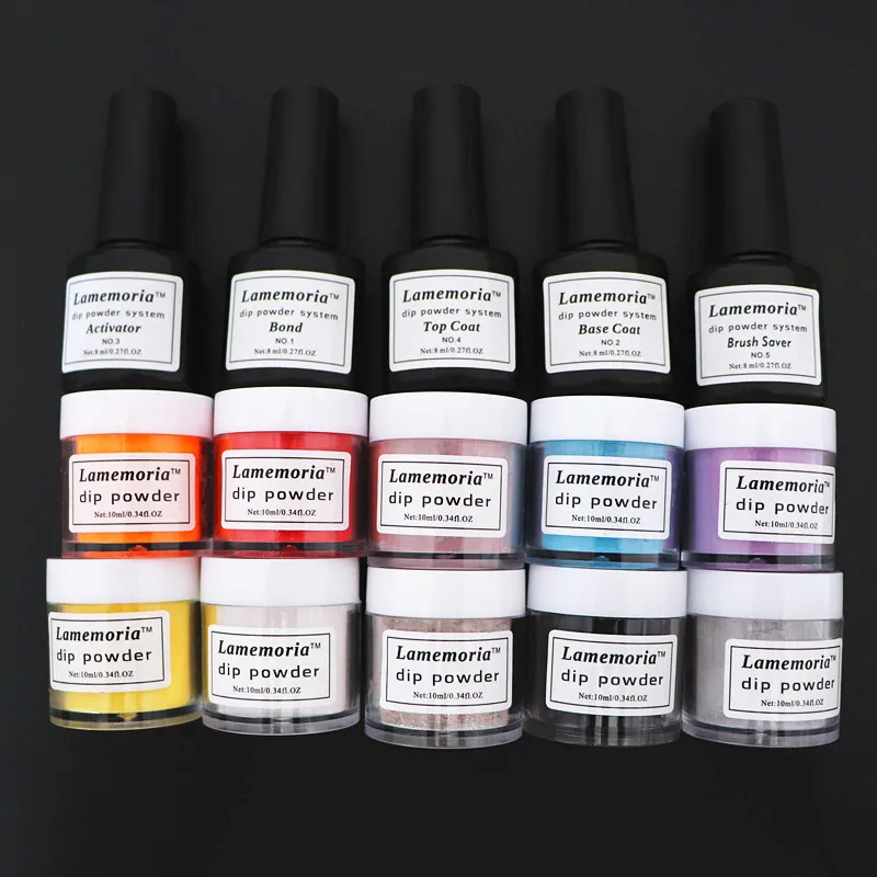 

10ml Nail Dipping Powder Dip Essentials Pigment Dip Powder System kit Set Nail Polish Gel Base Coat Top Lacquer Red Pink Nude
