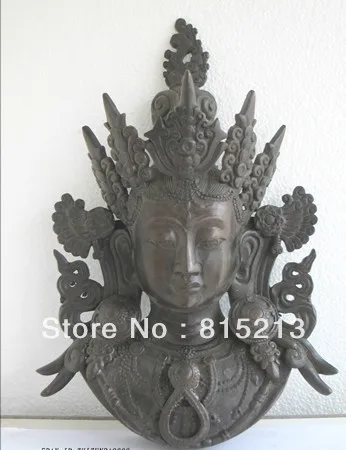 

bi00467 12.5"China Pure Bronze kwan yin tara Buddha face mask head statue