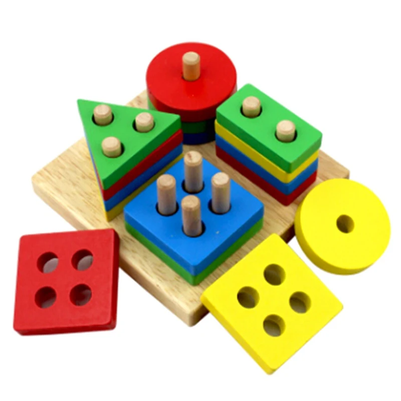 Wooden Building Blocks Shape Sorter Cognitive and Matching Baby Kids