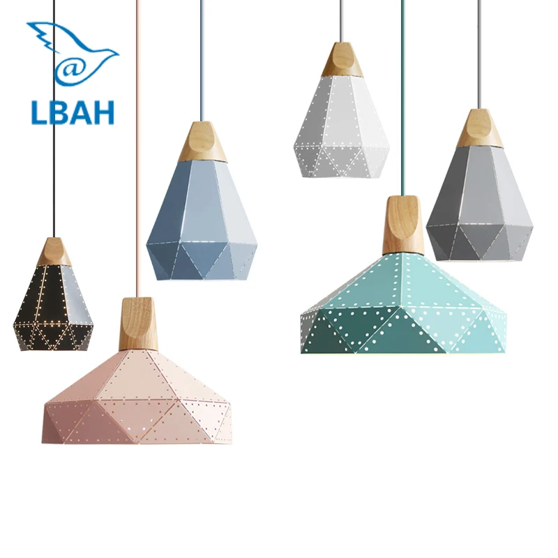 

Nordic Industrail Modern pendant light Wood colorful restaurant bar coffee dining room LED hanging light fixture