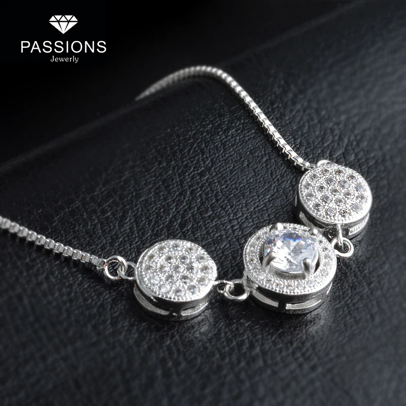 

New Fashion Women Jewelry Christmas Gift 925 Sterling Silver Bracelet A+ Cubic Zirconia Round Pendant Adjustable Bracelets Chain