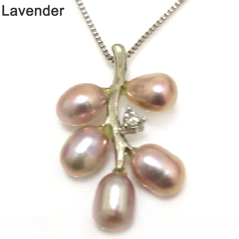18 inches Grape Style 6-7mm Natural Lavender Rice Pearl 925 Sterling Silver Pendent Necklace with Zirconia | Украшения и
