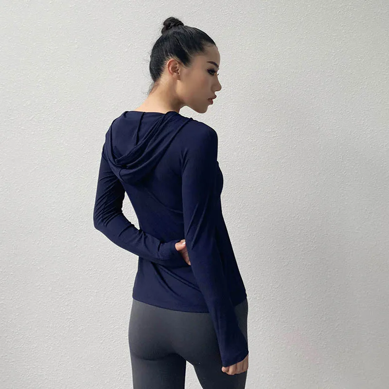 CretKoav, осенняя женская рубашка для йоги, для бега, с длинным рукавом, свободная Спортивная футболка, с капюшоном, дышащая, для фитнеса, тренировки, футболки, Топ