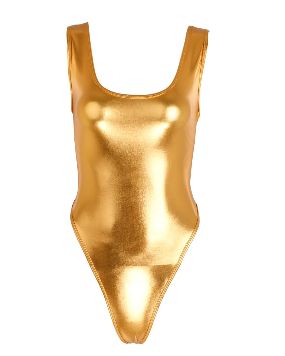 iEFiEL Womens Femme Sleeveless High Cut Sexy Bodycon Patent Leather Thong Gymnastics Leotard Night Clubwear Bodysuit Costumes pink bodysuit