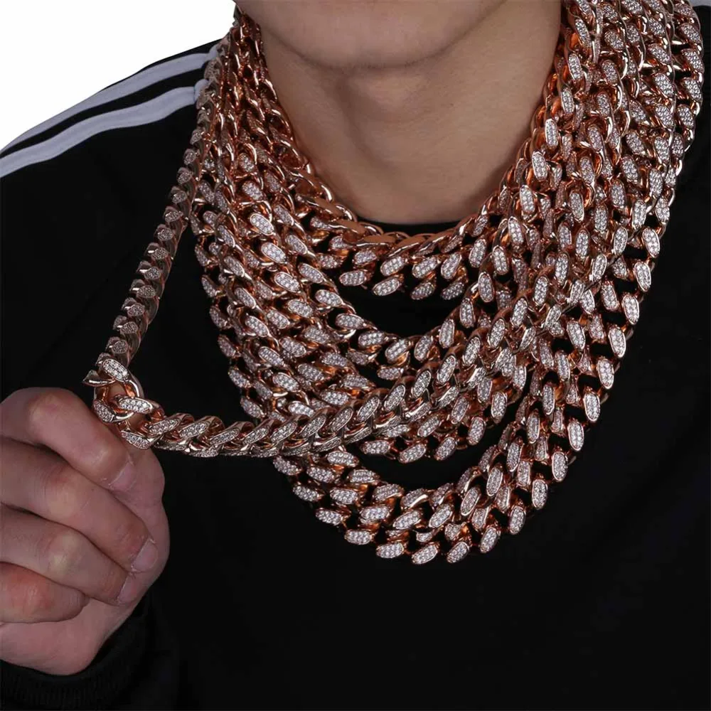 JINAO, 14 мм, цепочка со льдом, циркониевое мужское кубинское звено, ожерелье, медный чокер, ювелирные изделия в стиле хип-хоп, золото, серебро, розовое золото, 16-30 дюймов