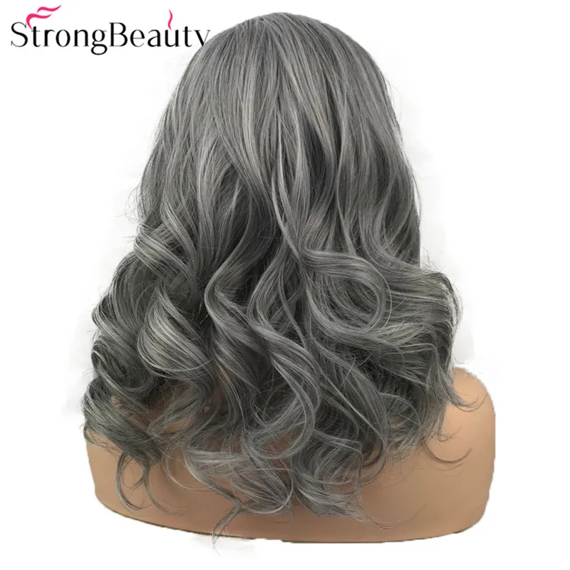 StrongBeauty синтетический парик фронта шнурка длинные волнистые парики серый/Блонд/черные волосы