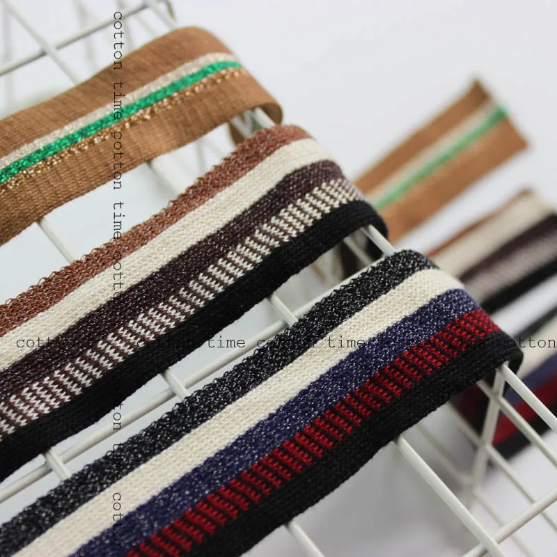 

5yards/lot Cotton Knitted Ribbon Decorative Strip Auxiliary Material Pants side ribbon striped ribbon Golden Mixed Webbing