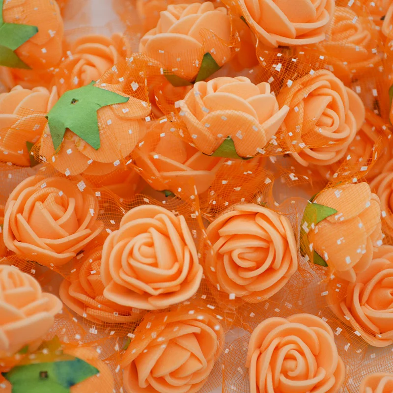 50 шт. 2 см мини пены розы искусственные головки цветов ручной работы розы DIY ремесла принадлежности Свадебная вечеринка коробка венок украшения - Цвет: orange