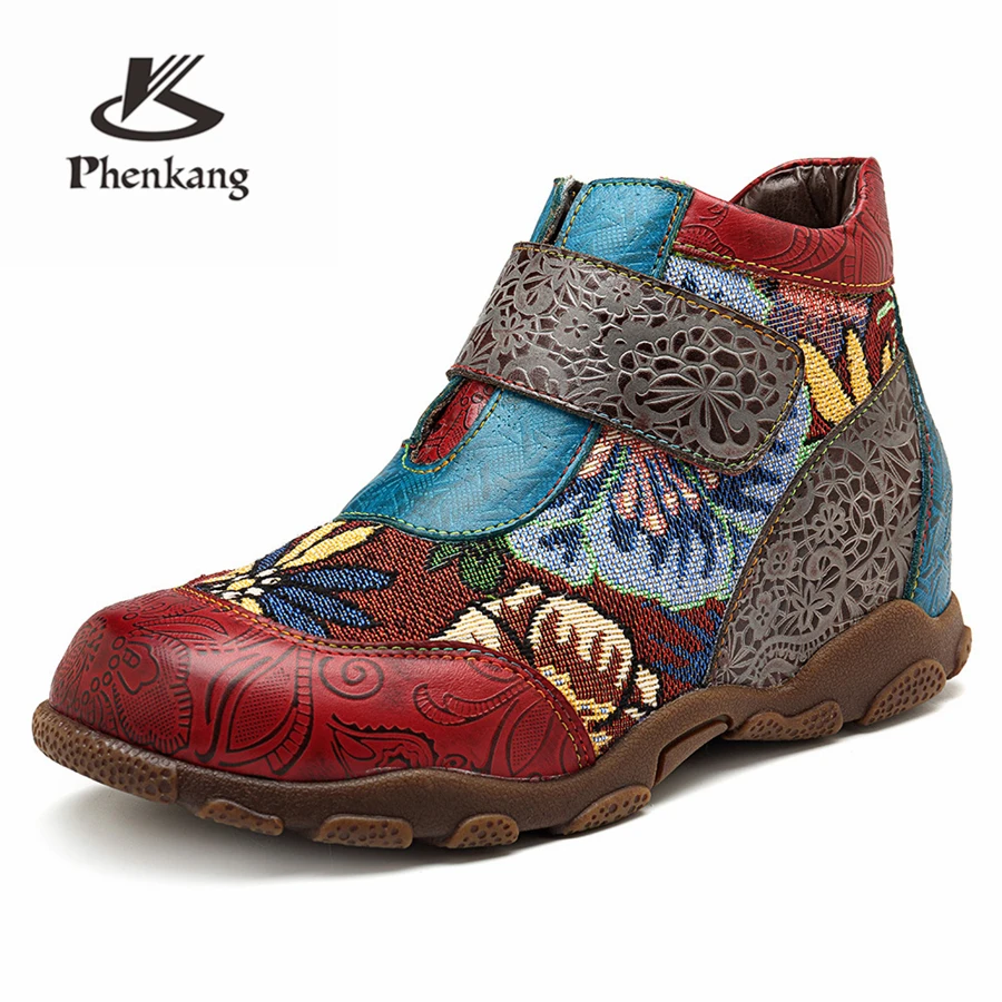 

Women winter Boots Genuine cow Leather Ankle casual flats shoes Comfortable quality soft Shoes Brand Designer Handmade red 2019