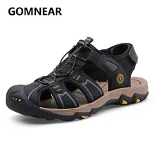 Gomnead/Новинка; летние мужские сандалии; черные пляжные сандалии из натуральной кожи высокого качества для прогулок;