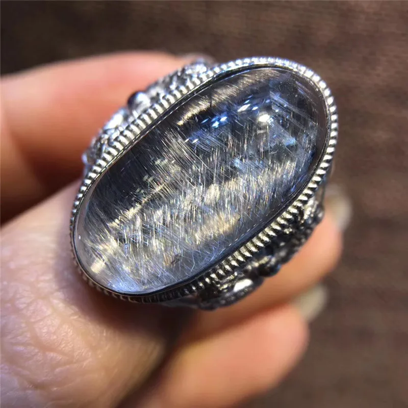 Natural Brookite Platinum Silver Rutilated Quartz Ring  (5)