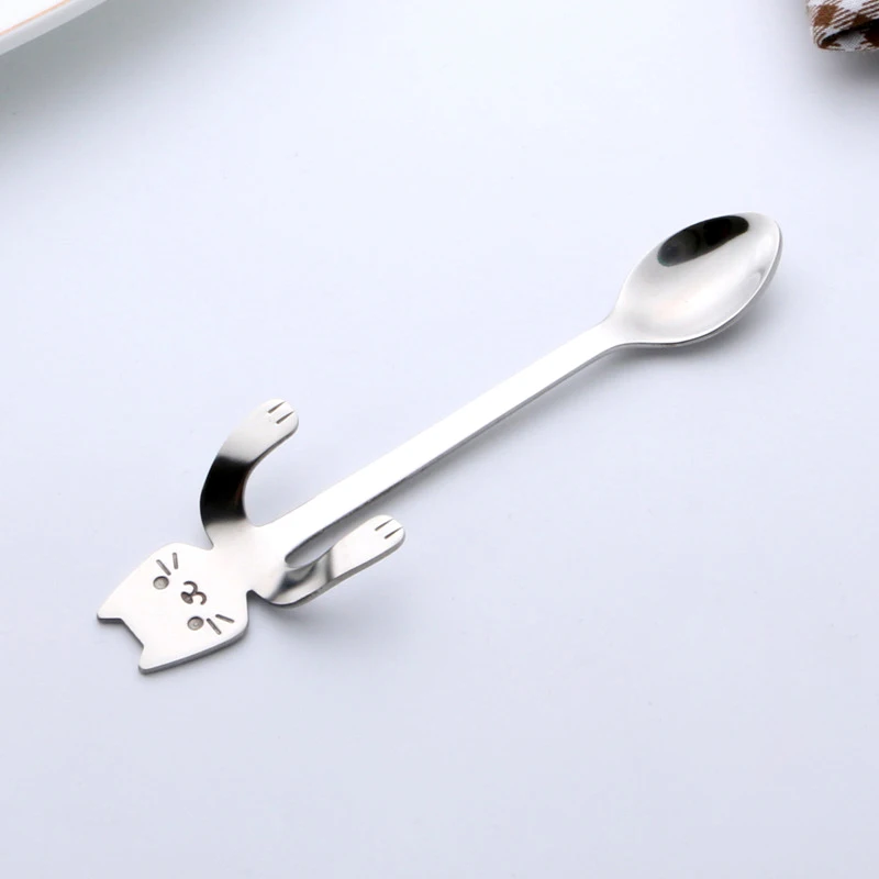 Новая нержавеющая сталь Кофе и чай Ложка Мини кошка с длинной ручкой креативная ложка для питья кухонный гаджет столовые приборы посуда