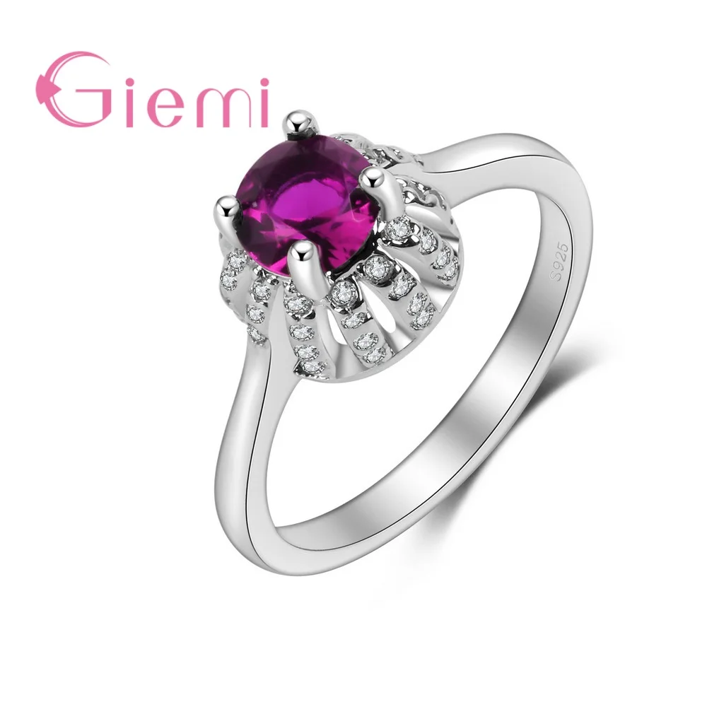 

Shiny Delicate Fushia Blue Crystal Rings 2 Color Option Noval 925 Sterling Silver Statement Jewelry Size 7 8 9