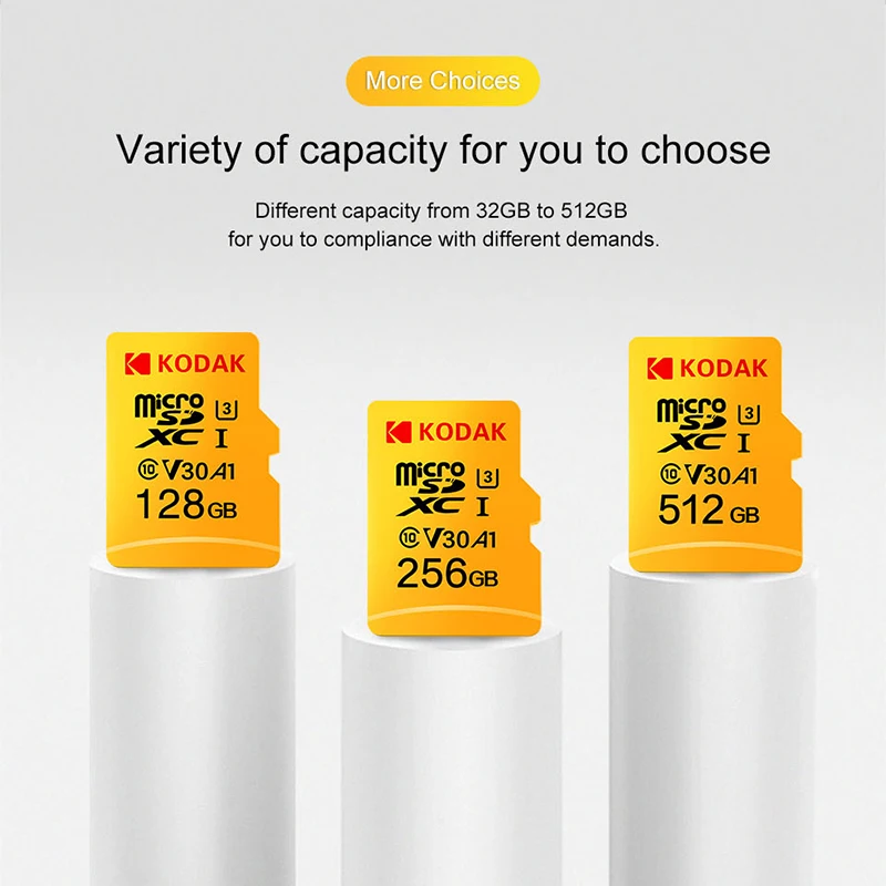 Kodak U3 V30 U1 класс 10 MicroSD XC SDHC sd карта памяти TF флэш-карта 512 ГБ 256 ГБ 128 Гб 64 ГБ 32 ГБ 16 ГБ для мобильного хранения видео