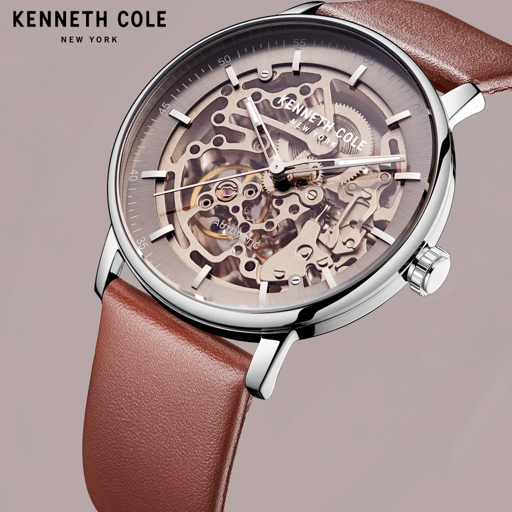 Kenneth Cole механические мужские часы коричневого золота Автоматический ветер кожа Пряжка водонепроницаемый люксовый бренд Мужские часы KC15104001