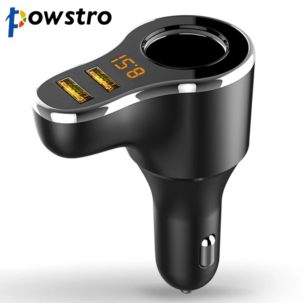 Автомобильное зарядное устройство Powstro 5 в 3,1 а с двумя usb-портами, 80 Вт, умное быстрое зарядное устройство для телефона, адаптер для зарядки, волметровый дисплей с гнездом для прикуривателя