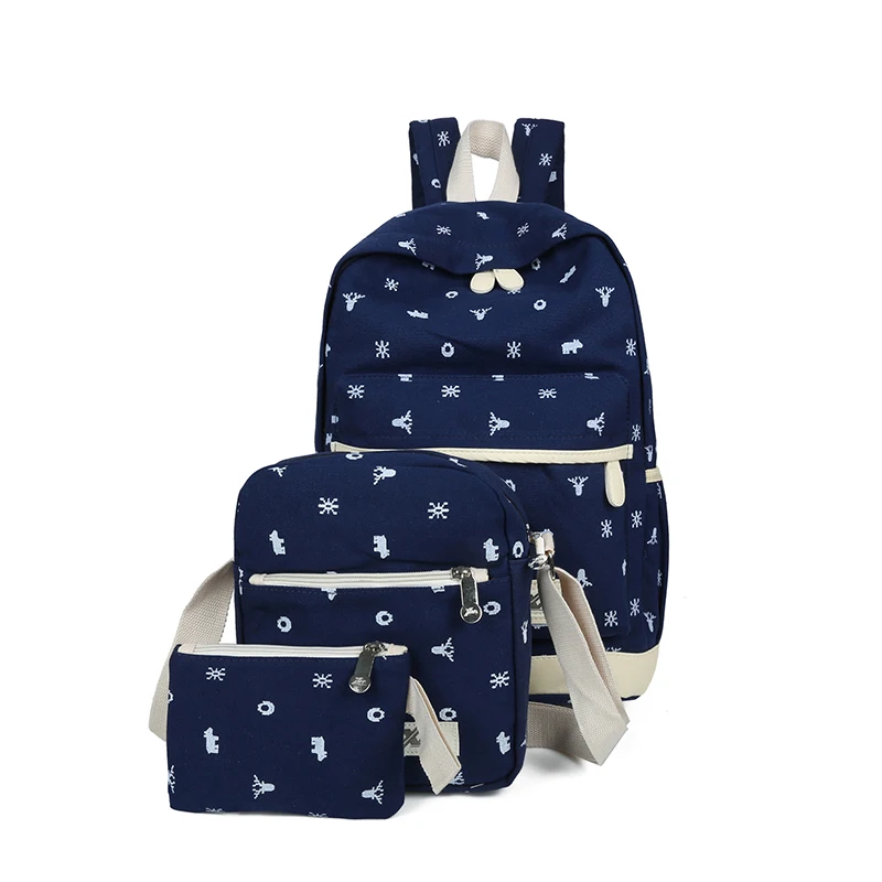 3Pcs Sets Casual Women Backpacks Canvas Book Bags Preppy Style School Back Bags for Teenage Girls
