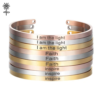 

Wholesale 4mm Width Stainless Steel Cuff Bangle Hand Mantra Engraved Inspirational Personalized Bracelet Gift