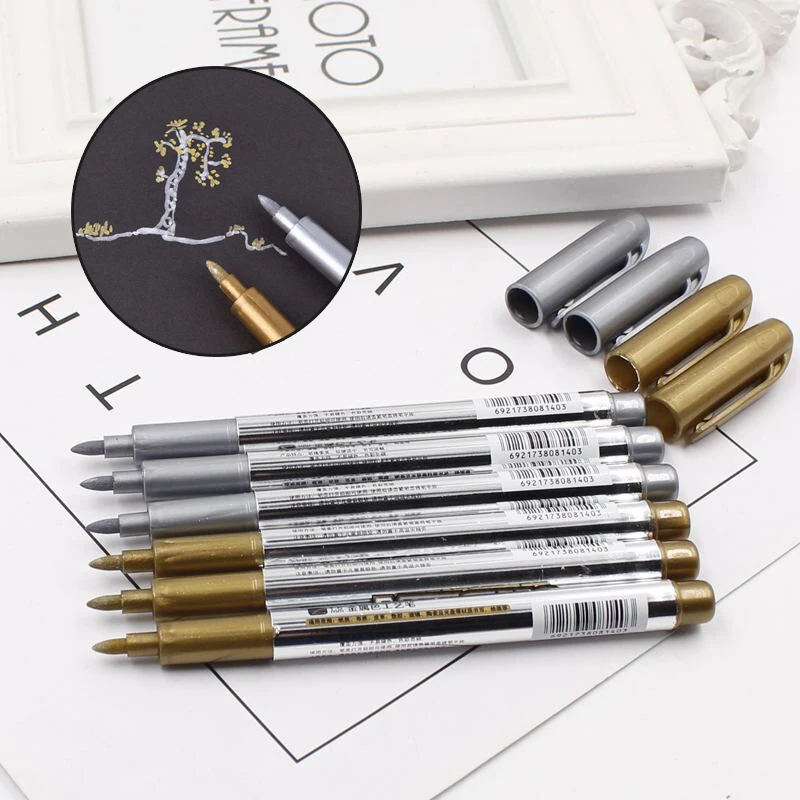 

1pcs DIY Metal Waterproof Permanent Paint Marker Pens Sharpie Gold And Silver 1.5mm Student Supplies Marker Craftwork Pen