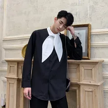 Мужская винтажная рубашка с большим галстуком и воротником, Повседневная рубашка с длинным рукавом, мужская и женская уличная одежда в стиле хип-хоп, модные вечерние рубашки