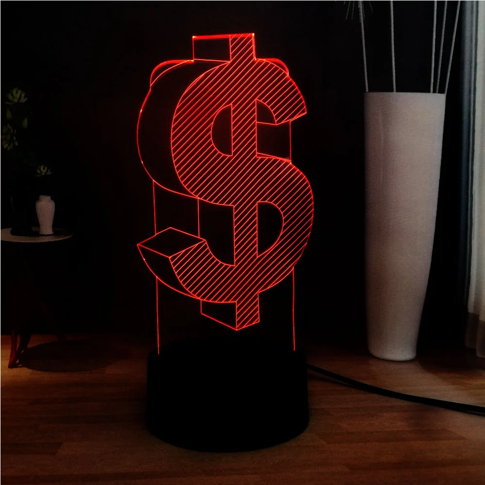 New Illusion Unique 3D Acrylic Panel USD Dollar RGB LED 7 Color Change USB Bedside DEC Table Mood Light Holiday Fun Gift Friends