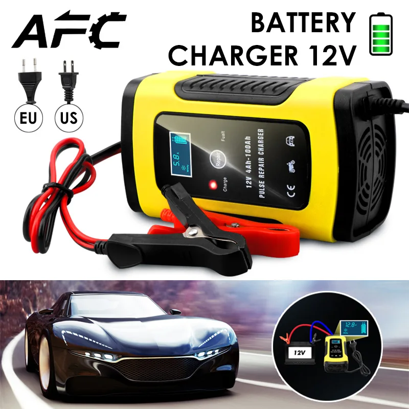 Car Battery Charger 110VTo220V Full Automatic Smart Fast for Auto Motorcycle LeadAcid Batteries Charging Intelligent LCD Display