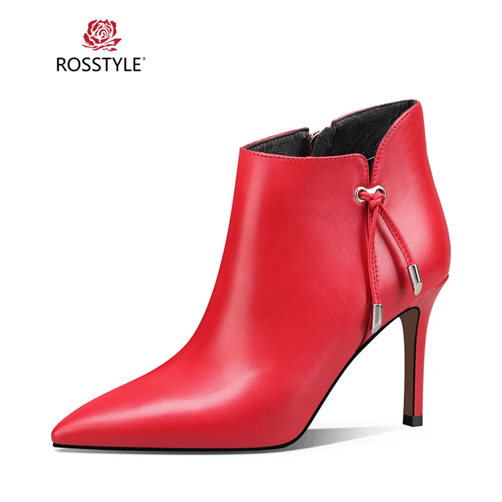 

ROSSTYLE 2018 Winter Mature Woman Ankle Boot Luxury Genuine Leather Soft Short Boot Elegant Pointed Toe Thin Heel Solid Boot B73