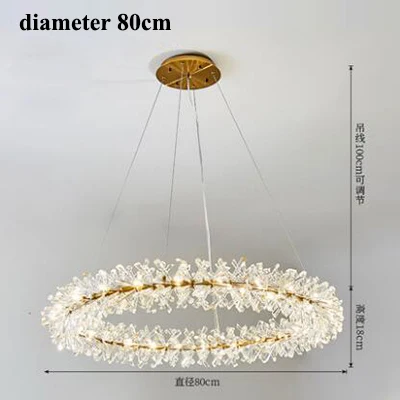 Постмодерн, Хрустальная светодиодная люстра, освещение для гостиной, золотые металлические светодиодные подвесные люстры, светильники для столовой, Подвесная лампа - Цвет абажура: dia80cm