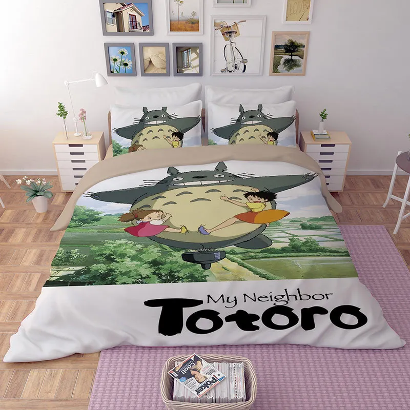 Комплект постельного белья с 3D рисунком Тоторо, пододеяльники, наволочки, одеяла, постельные принадлежности, постельное белье Tonari no Totoro, Комплект постельного белья