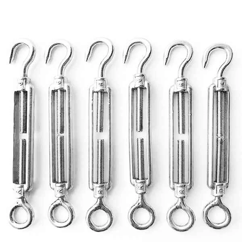

WSFS Hot 5 pcs M8 304 Stainless Steel Hook and Eye Turnbuckle Hook Wire Rope Tension durability turnbuckle wire tensioner hooks