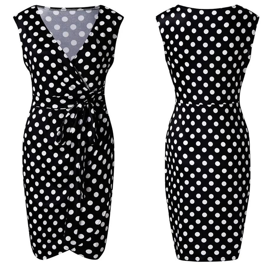 2019 woman summer fashion polka dot print beach dress long V-neck sleeveless casual beach dress plus size dress cover up 40J3 (9)
