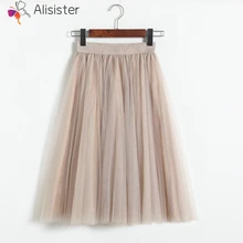 3 слоя сетки 62 см Женская юбка из тюля элегантные плиссированные Однотонные эластичные Юбки-миди с высокой талией летняя Милая юбка-пачка принцессы