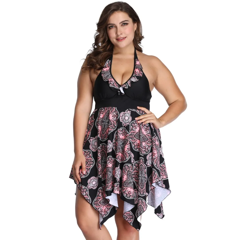 Günstige Sommer Tiefe V Floral Frauen Schwimmen Kleid Große Größe XL 6XL Weibliche Bademode Große Bademode Sexy Plus Größe 4XL 5XL Schwimmen anzüge Bad