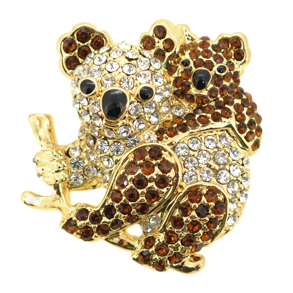 Fantasyard Crystal Mom & Baby Koala Brooch - Silver - 1.75 x 1.875 in.