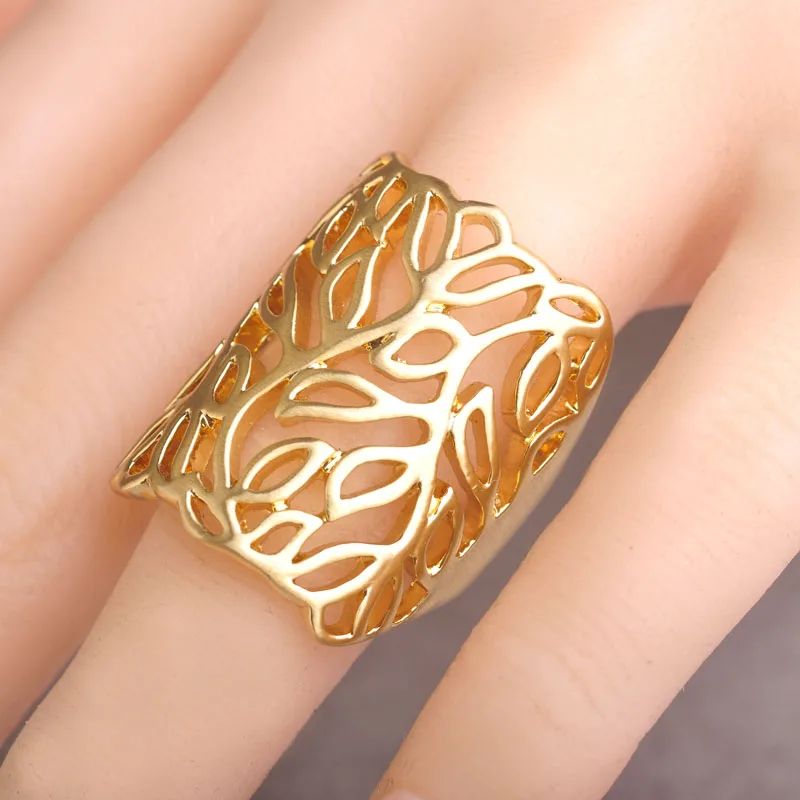 Женские широкие кольца Joias Ouro, в форме цветка, в форме листа, большие размеры, Дубай, полые вечерние кольца на палец, обручальное кольцо Anel Anillos, бижутерия - Цвет основного камня: Gold