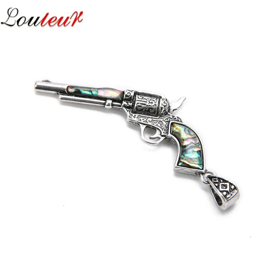

Louleur New Zealand Abalone Shell Alloy Gun Pendant Vintage Natural Gem Paua Necklace Pendant Women Men Reiki Jewelry