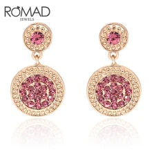 

ROMAD Big Small Disk Full Rhinestone Stud Earrings Grey Pink 2 Color for Women Party 2018 New Fashion Jewelry