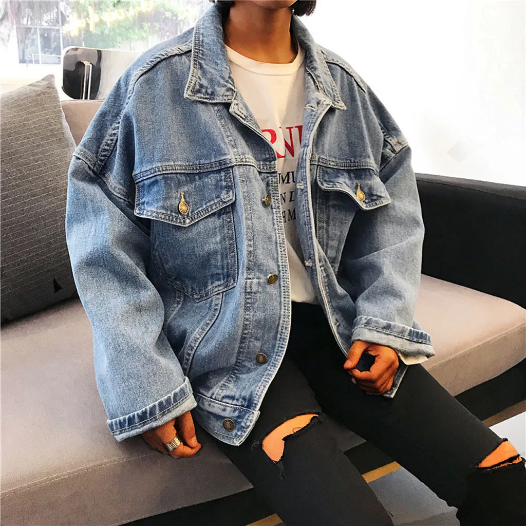 

Oversized jacket Women Boyfriend Style jaqueta jeans feminina Retro Cowboy Denim coats and jackets women Loose Casual chaquetas