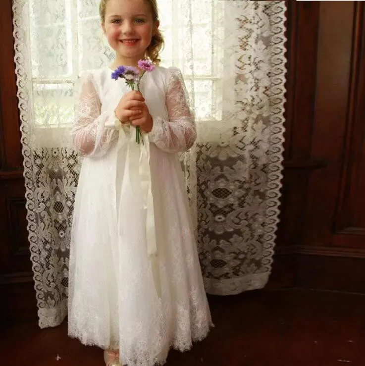 Nieuwe Boho Lace Flower Girl Trouwjurken Crew Neck Kids Formele Draagt Meisjes Verjaardag Jurken Nieuwe Boho Lace Flower Girl Trouwjurken Crew Neck Kids Formele Draagt Meisjes Verjaardag Jurken