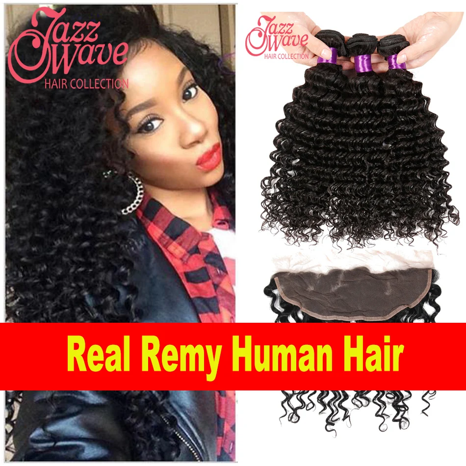 Brazilian Deep Wave With Lace Frontal 3 4 Bundles Deep Curly